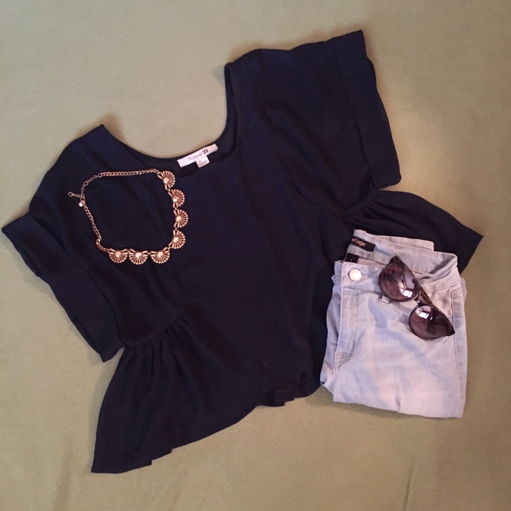 Forever 21 Navy Blouse Split Back Tee